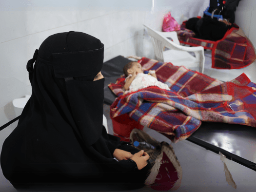 Basma and her daughter Abrar, 19 months, who is being treated for acute watery diarrhea at the MSF treatment center in Taiz Houban, Yemen.