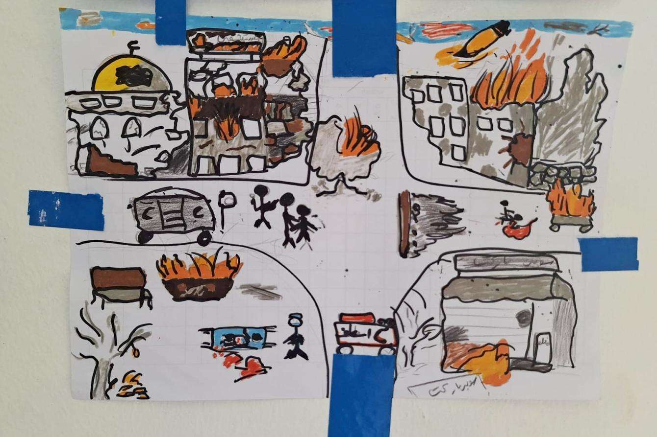 A child's drawing of the destruction of Gaza they've witnessed. 