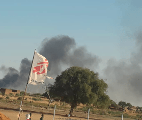 Smoke from fighting in North Darfur, Sudan.